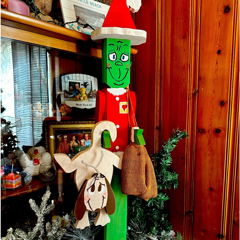 Wooden Grinch and Max Hand Made